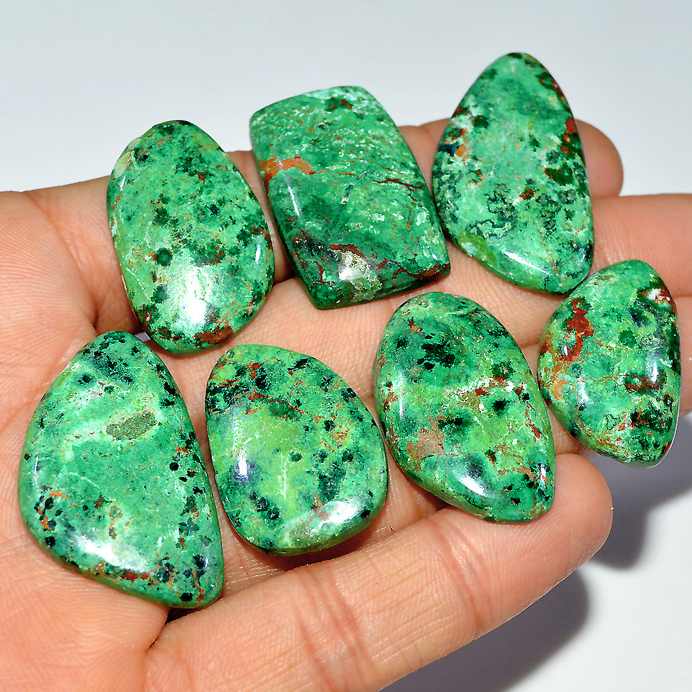 Image of 7 Pcs 245 Cts Natural Chrysocolla Cabochon Loose Gemstone 36x19 25x15mm #3697