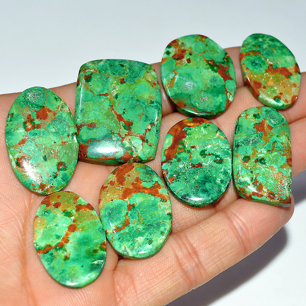 8 Pcs 235 Cts Natural Chrysocolla Cabochon Loose Gemstone 34x25 28x15mm 3698