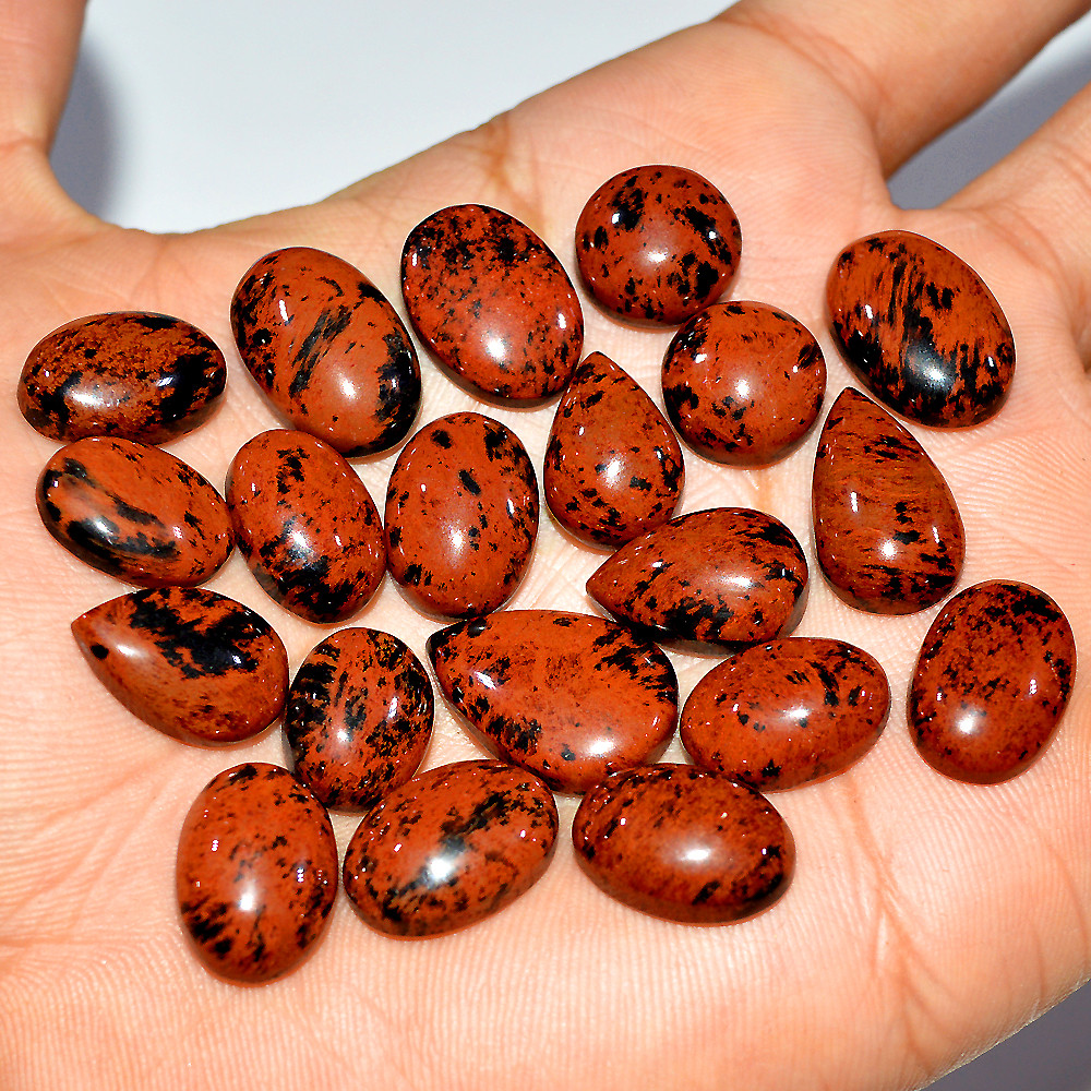 Image of 20 Pcs 160 Cts Natural Mahogany Obsidian Cabochon Loose Gemstone Lot 19x12 10x10mm #3699