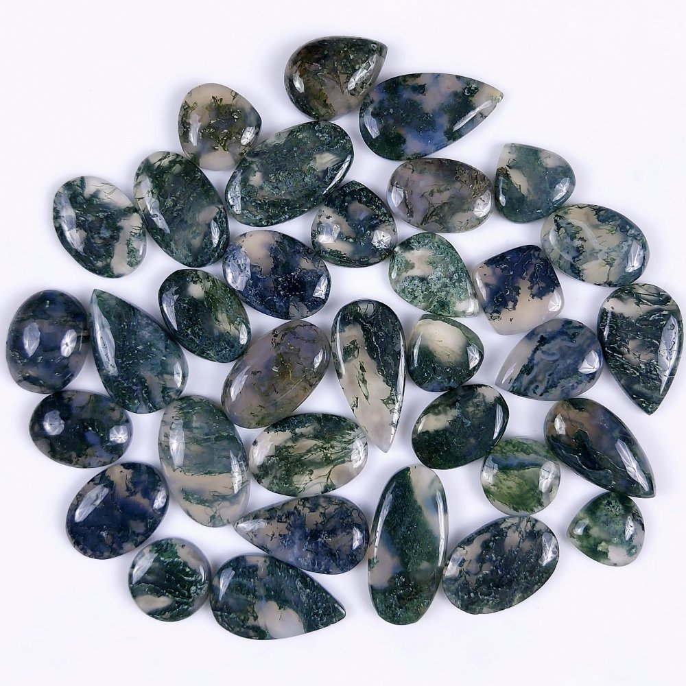 34Pcs 296Cts Natural Green Moss Agate Cabochon Lots Mixed Shapes And Sizes Moss Agate loose gemstone Cabochon Wholesale Lot 23x10 10x10mm#G-370