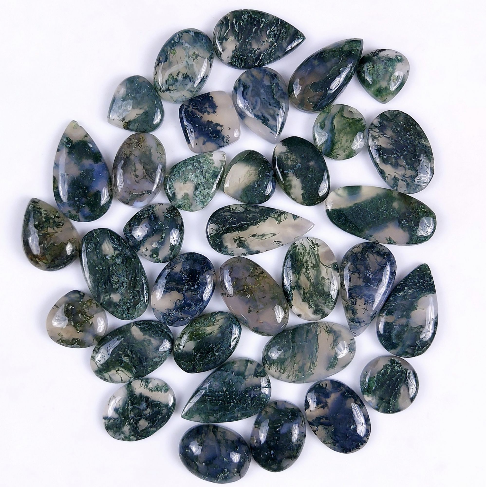 34Pcs 296Cts Natural Green Moss Agate Cabochon Lots Mixed Shapes And Sizes Moss Agate loose gemstone Cabochon Wholesale Lot 23x10 10x10mm#G-370