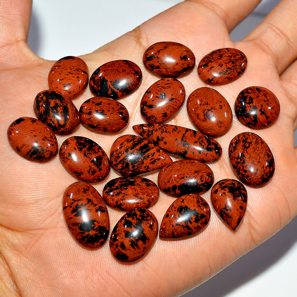 20 Pcs 207 Cts Natural Mahogany Obsidian Cabochon Loose Gemstone Lot 30x7 14x14mm 3702