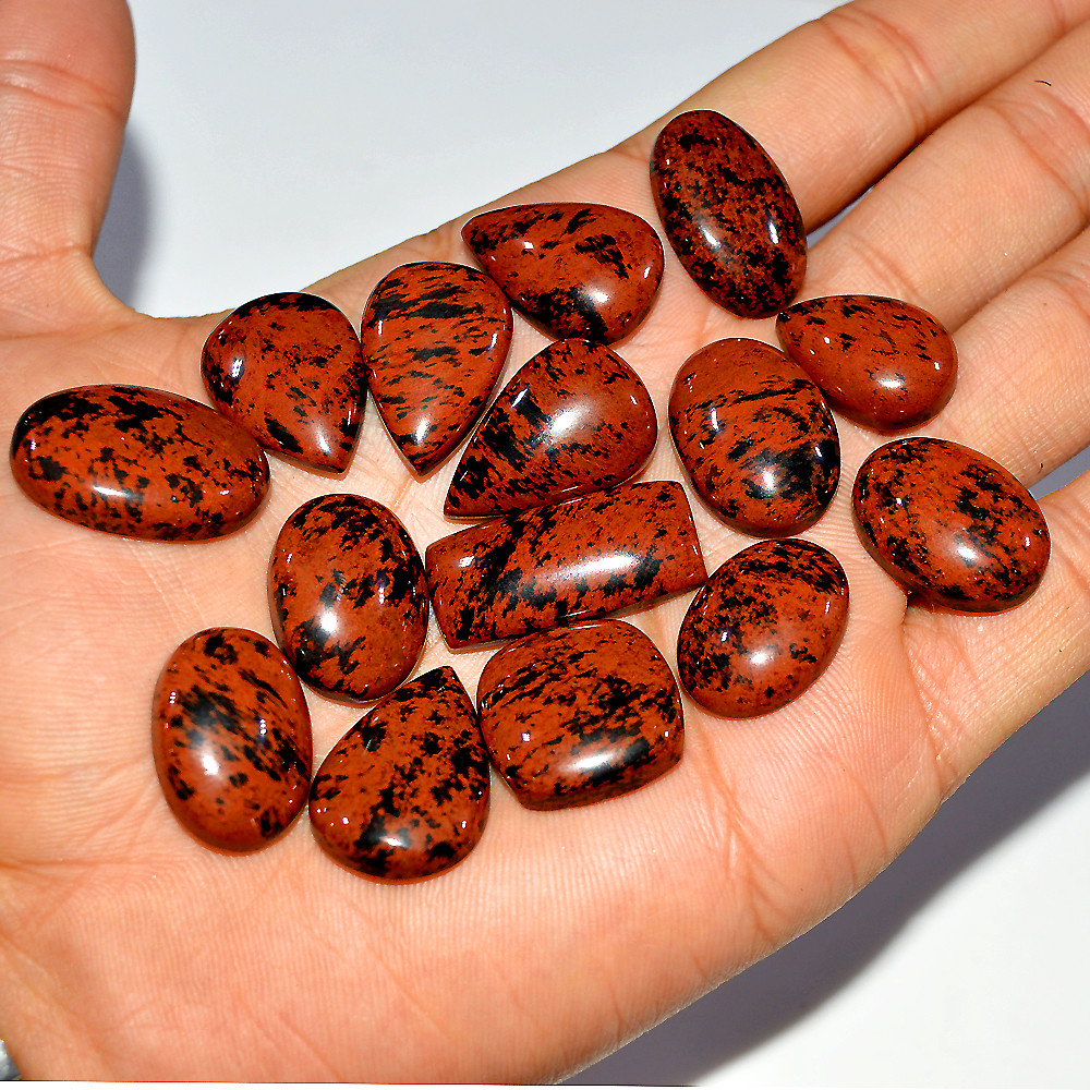 15 Pcs 247 Cts Natural Mahogany Obsidian Cabochon Loose Gemstone Lot 25x10 17x17mm 3703