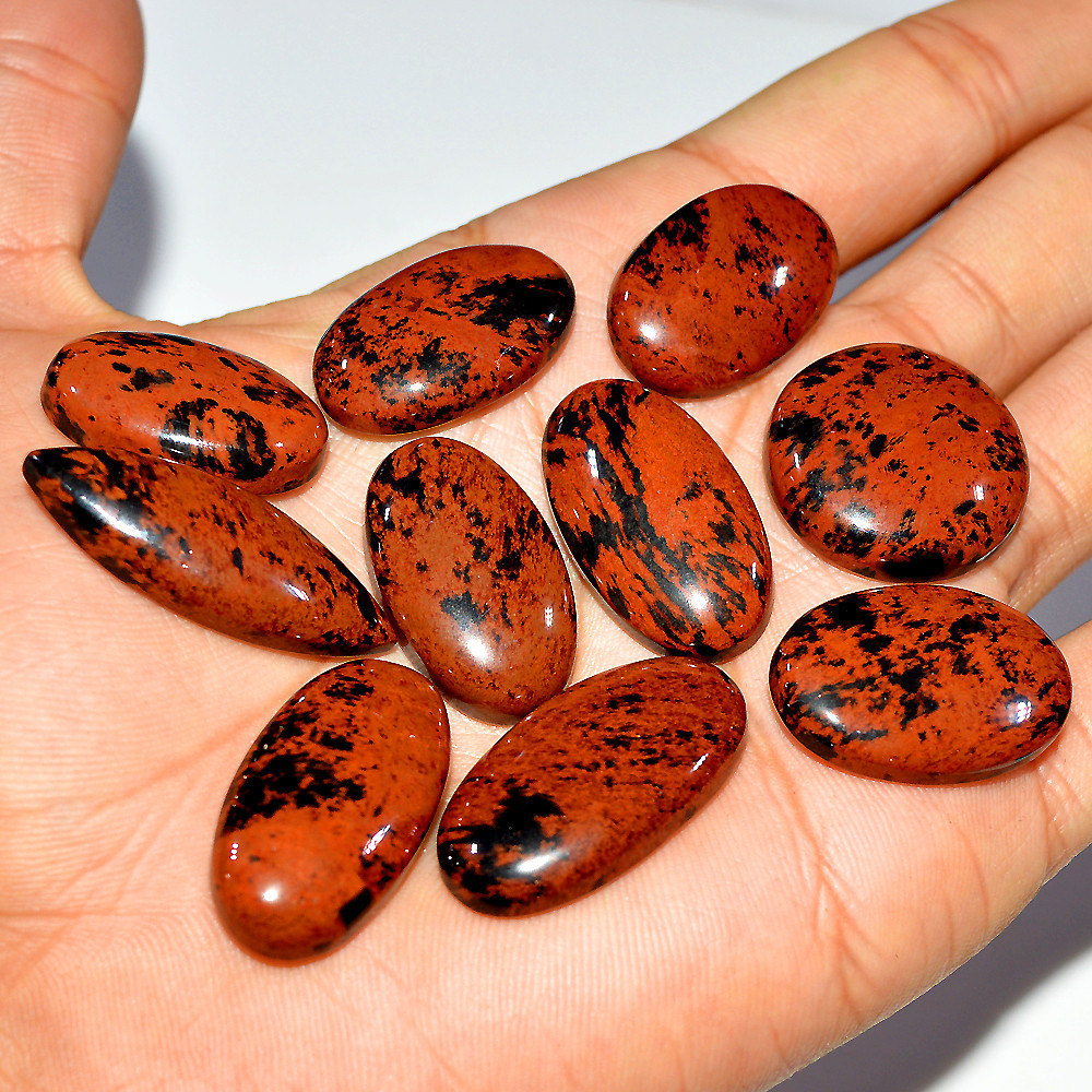 10 Pcs 234 Cts Natural Mahogany Obsidian Cabochon Loose Gemstone Lot 35x12 22x22mm 3704