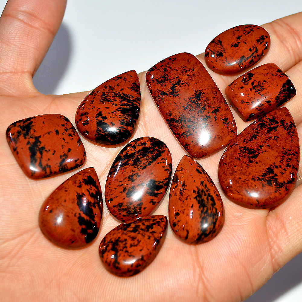10 Pcs 253 Cts Natural Mahogany Obsidian Cabochon Loose Gemstone Lot 38x23 20x15mm 3706