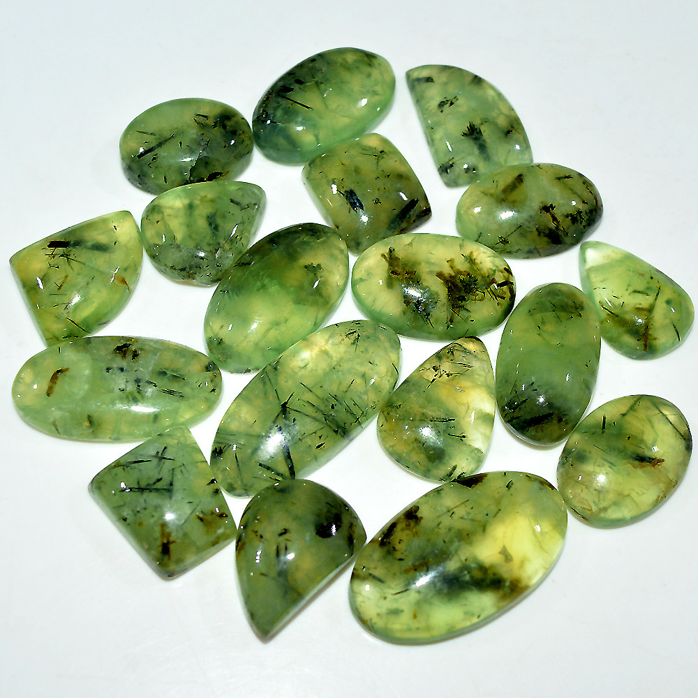 18 Pcs 425 Cts Natural Green Prehnite Cabochon Loose Gemstone Lot 30x16 15x14mm 3707