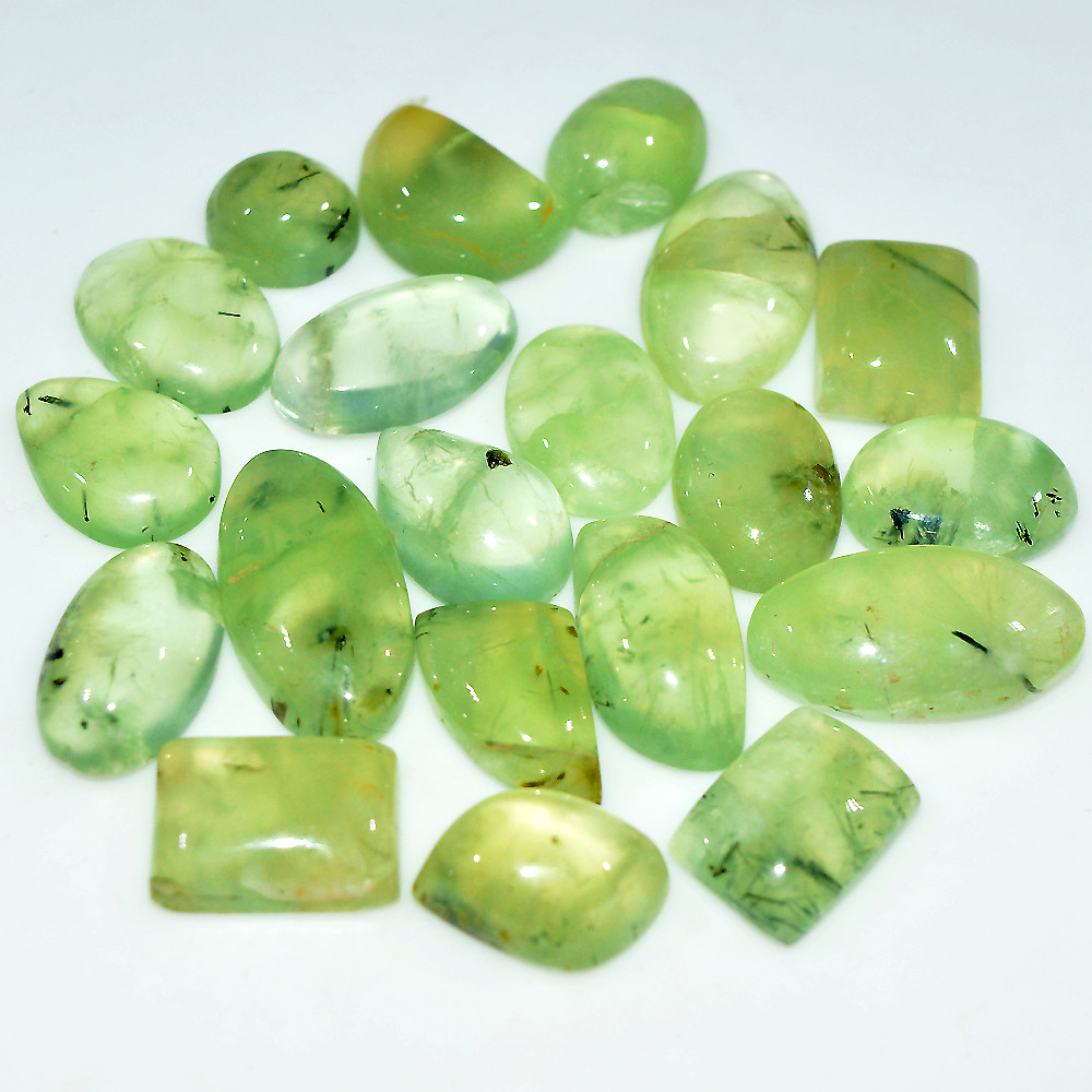 20 Pcs 274 Cts Natural Green Prehnite Cabochon Loose Gemstone Lot 25x11 10x10mm 3708