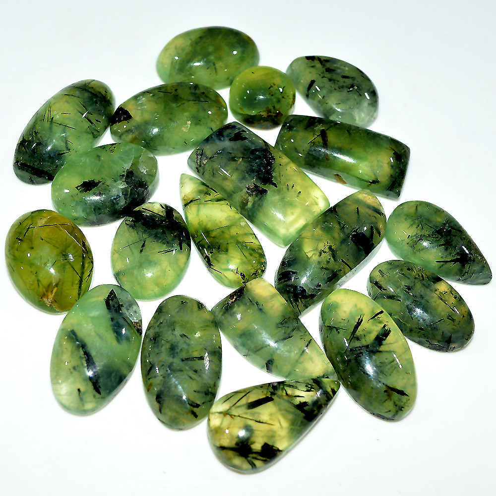 19 Pcs 483 Cts Natural Green Prehnite Cabochon Loose Gemstone Lot 30x10 13x13mm 3709