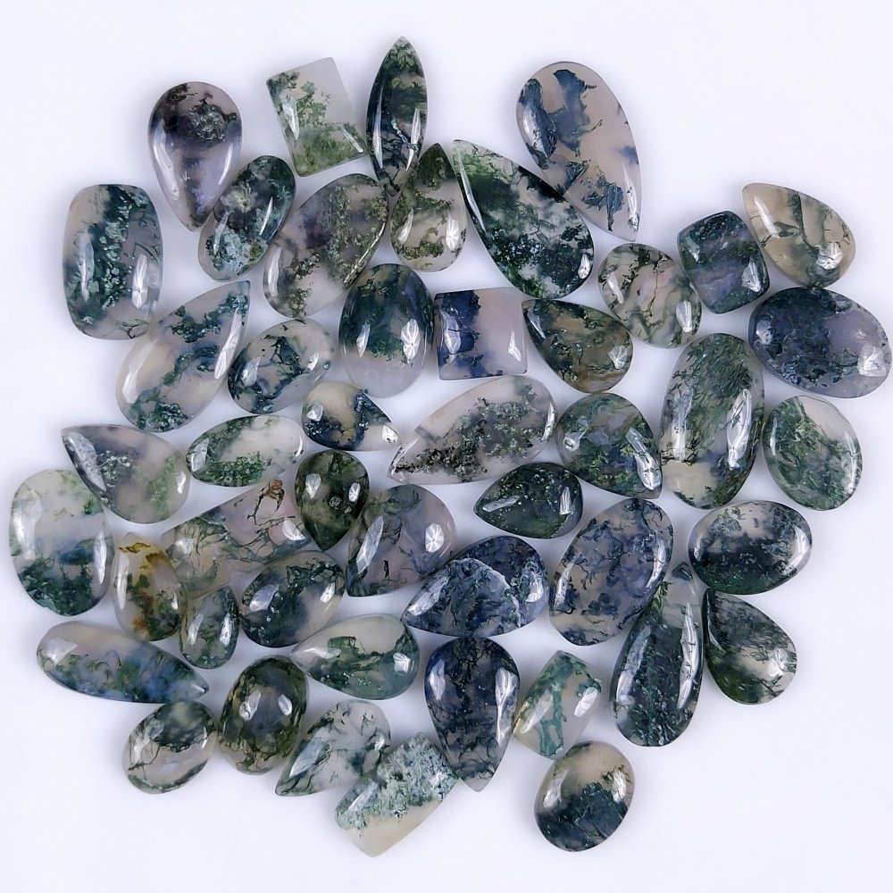 47Pcs 240Cts Natural Green Moss Agate Cabochon Lots Mixed Shapes And Sizes Moss Agate loose gemstone Cabochon Wholesale Lot 20x8 10x7mm#G-371