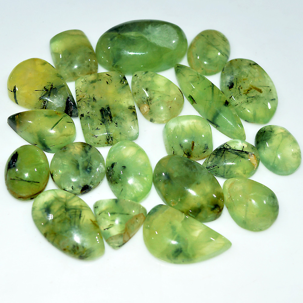 20 Pcs 325 Cts Natural Green Prehnite Cabochon Loose Gemstone Lot 25x15 14x10mm 3710