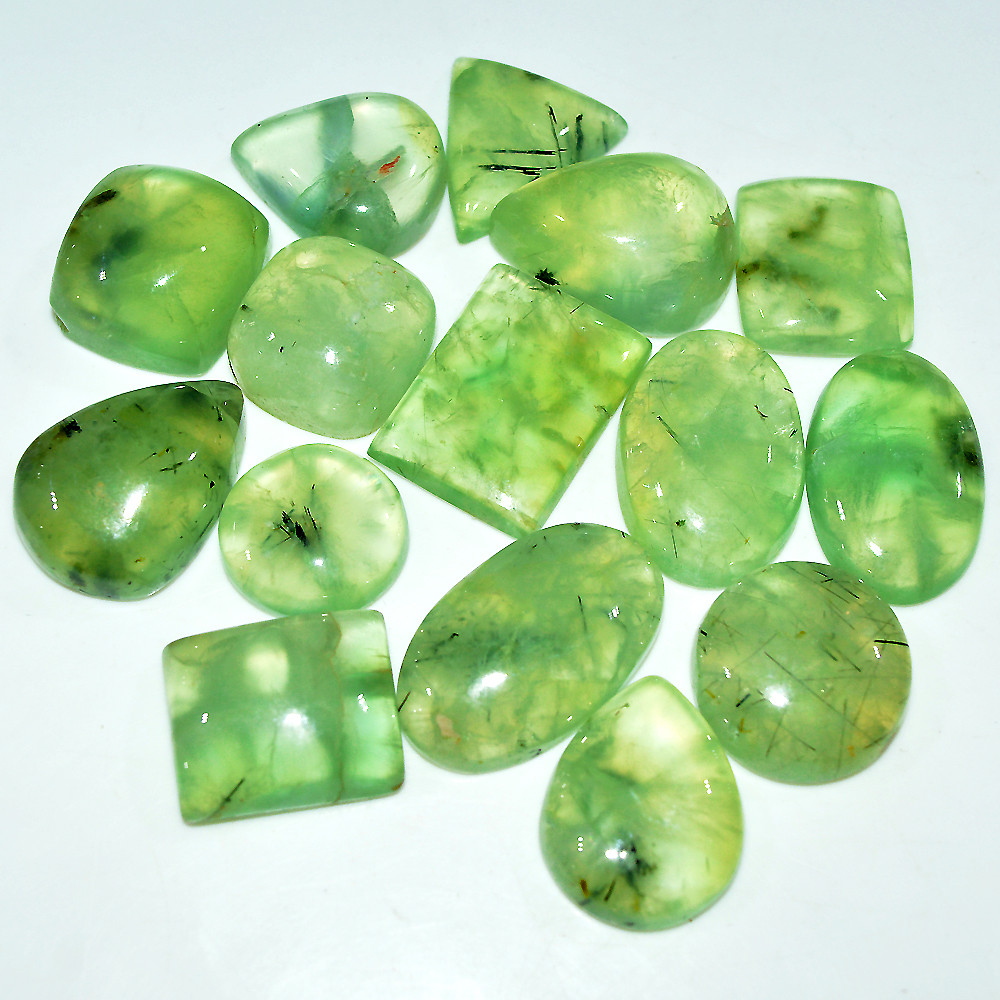 15 Pcs 361 Cts Natural Green Prehnite Cabochon Loose Gemstone Lot 25x15 15x15mm 3711