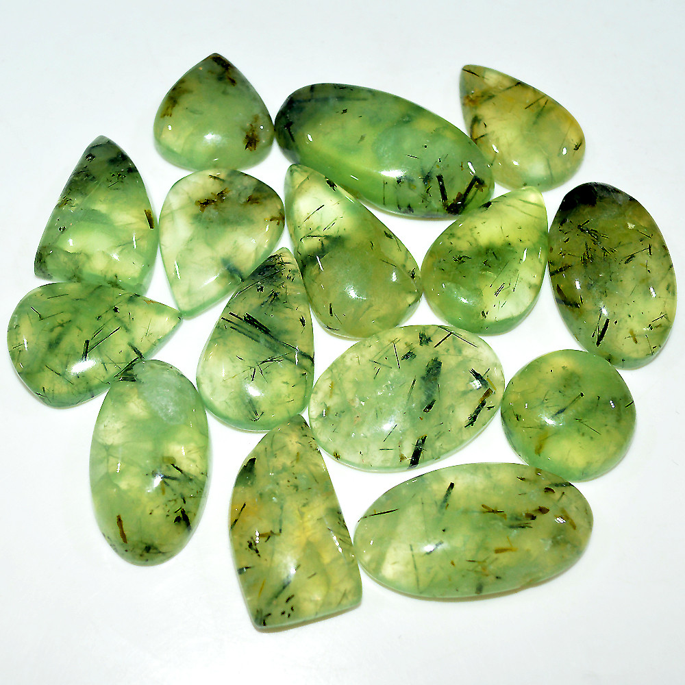Image of 15 Pcs 414 Cts Natural Green Prehnite Cabochon Loose Gemstone Lot 32x15 19x15mm #3713