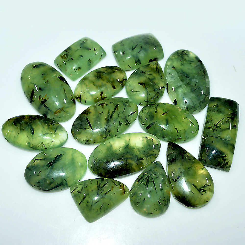 Image of 15 Pcs 493 Cts Natural Green Prehnite Cabochon Loose Gemstone Lot 31x16 20x13mm #3714