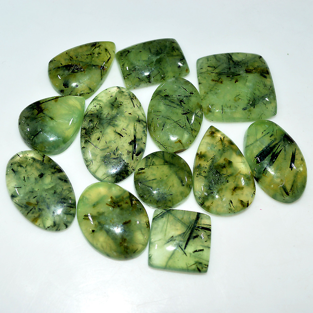 12 Pcs 387 Cts Natural Green Prehnite Cabochon Loose Gemstone Lot 25x25 16x16mm 3716