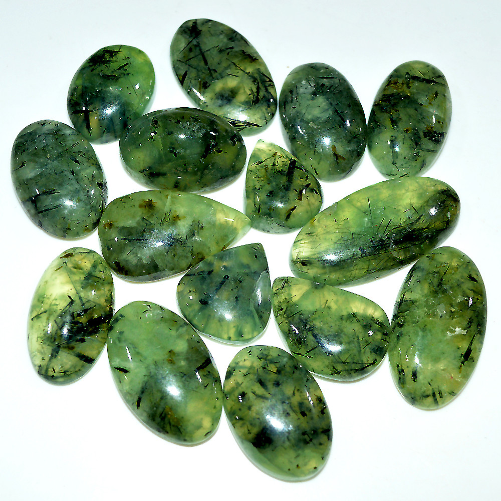 15 Pcs 470 Cts Natural Green Prehnite Cabochon Loose Gemstone Lot 35x15 19x15mm 3717
