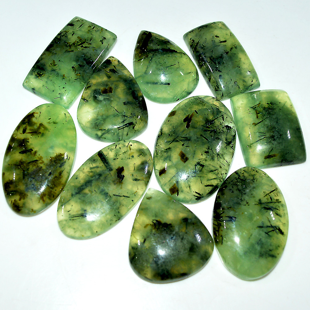 Image of 10 Pcs 500 Cts Natural Green Prehnite Cabochon Loose Gemstone Lot 39x24 30x20mm #3719