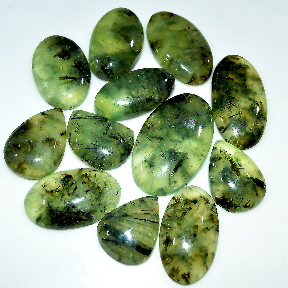 Image of 12 Pcs 464 Cts Natural Green Prehnite Cabochon Loose Gemstone Lot 39x22 22x17mm #3720
