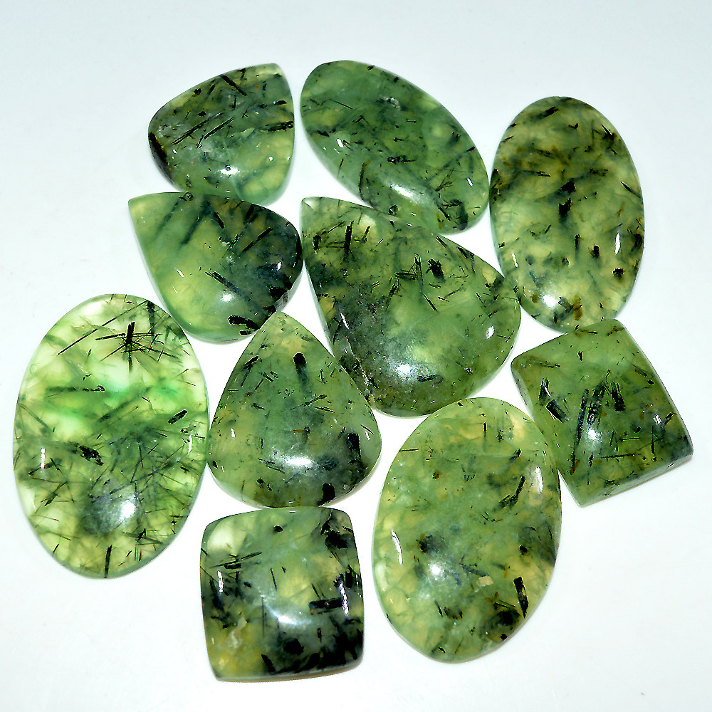 Image of 10 Pcs 444 Cts Natural Green Prehnite Cabochon Loose Gemstone Lot 39x24 20x19mm #3721
