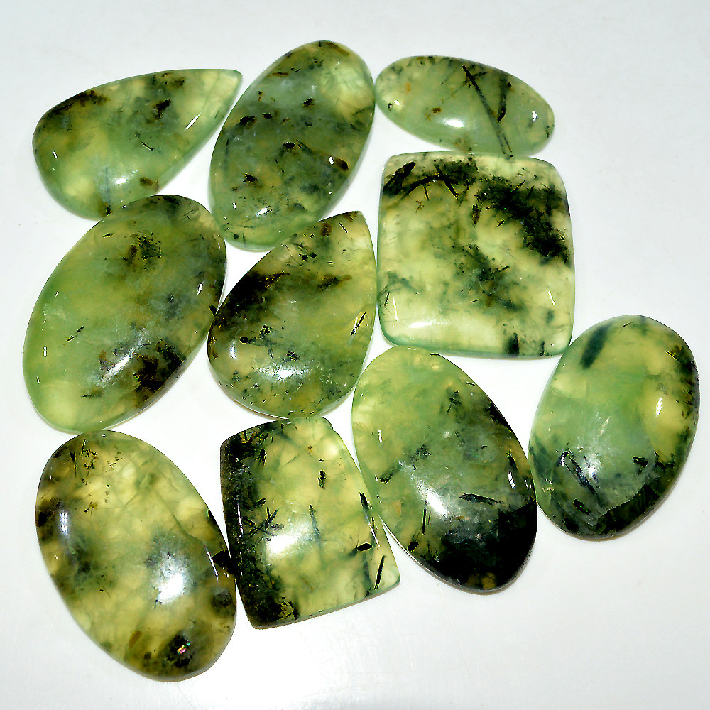 Image of 10 Pcs 512 Cts Natural Green Prehnite Cabochon Loose Gemstone Lot 32x29 25x20mm #3723