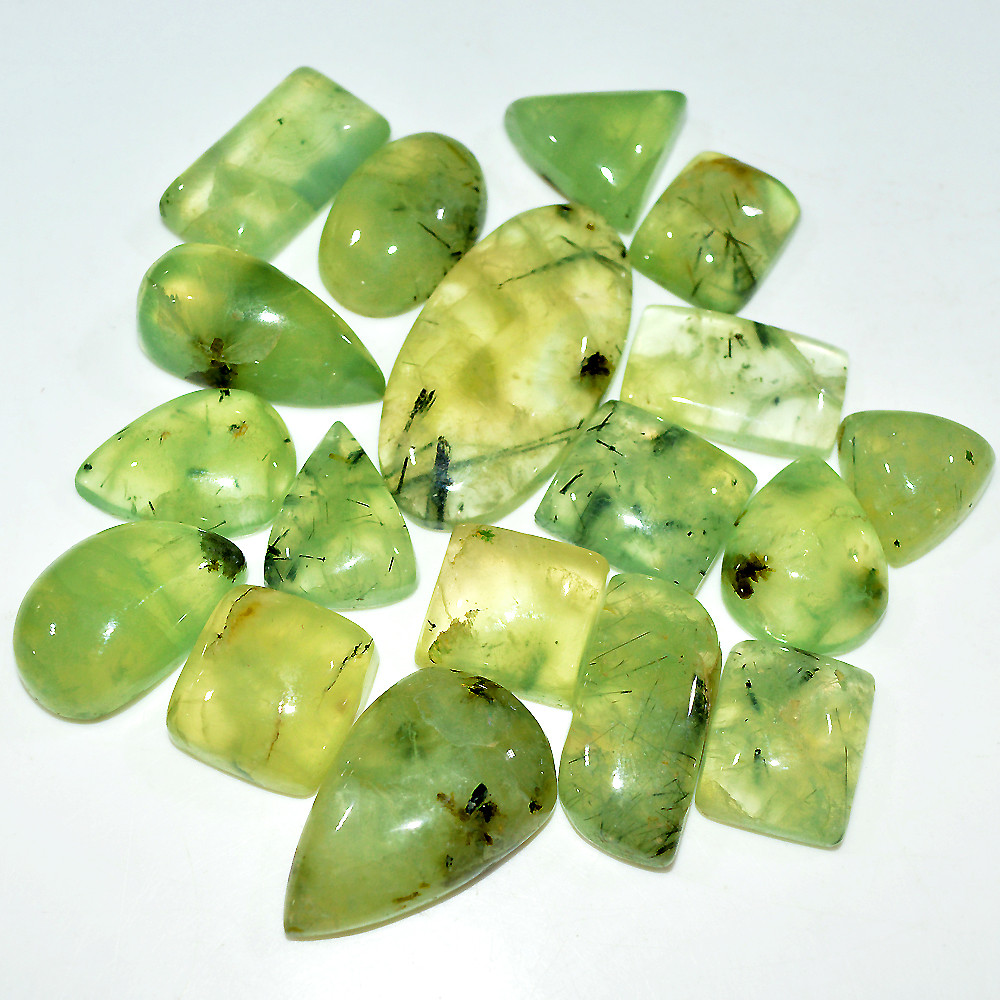 18 Pcs 369 Cts Natural Green Prehnite Cabochon Loose Gemstone Lot 36x18 14x14mm 3725