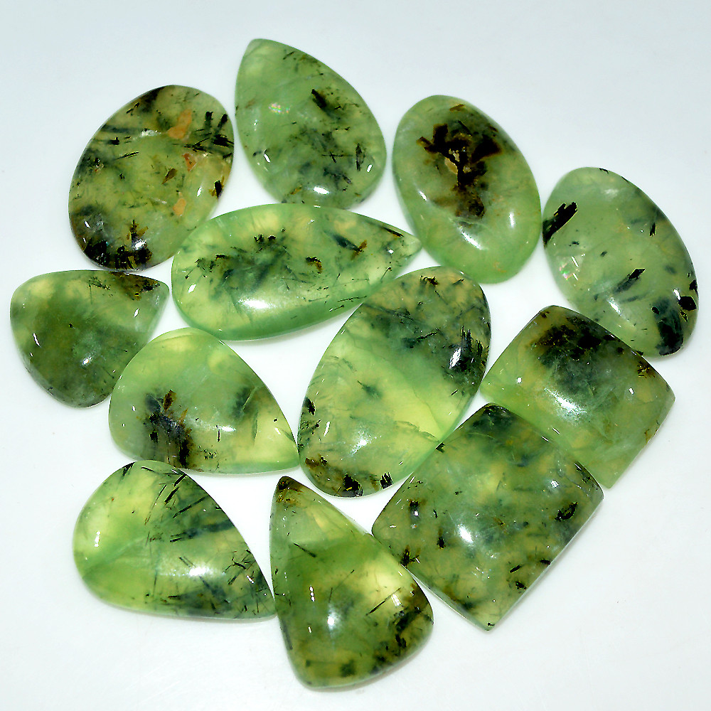 12 Pcs 427 Cts Natural Green Prehnite Cabochon Loose Gemstone Lot 25x19 20x19mm 3726