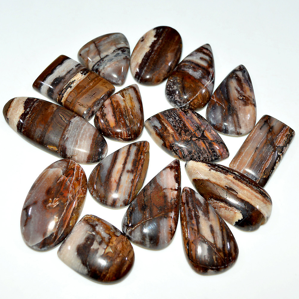 15 Pcs 389 Cts Natural Brown Jasper Cabochon Mixed Shape Loose Gemstone Lot 39x15 22x15mm 3737