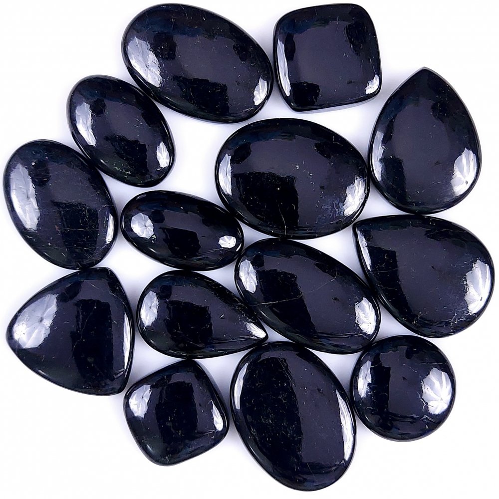 14Pcs 444Cts Natural Black Tourmaline Cabochon Loose Handmade Gemstone Black Gemstone Wholsale Lot For Jewelry Making  28x20 16x16mm#G-374