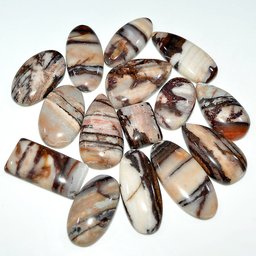15 Pcs 388 Cts Natural Brown Jasper Cabochon Mixed Shape Loose Gemstone Lot 35x15 15x13mm 3741