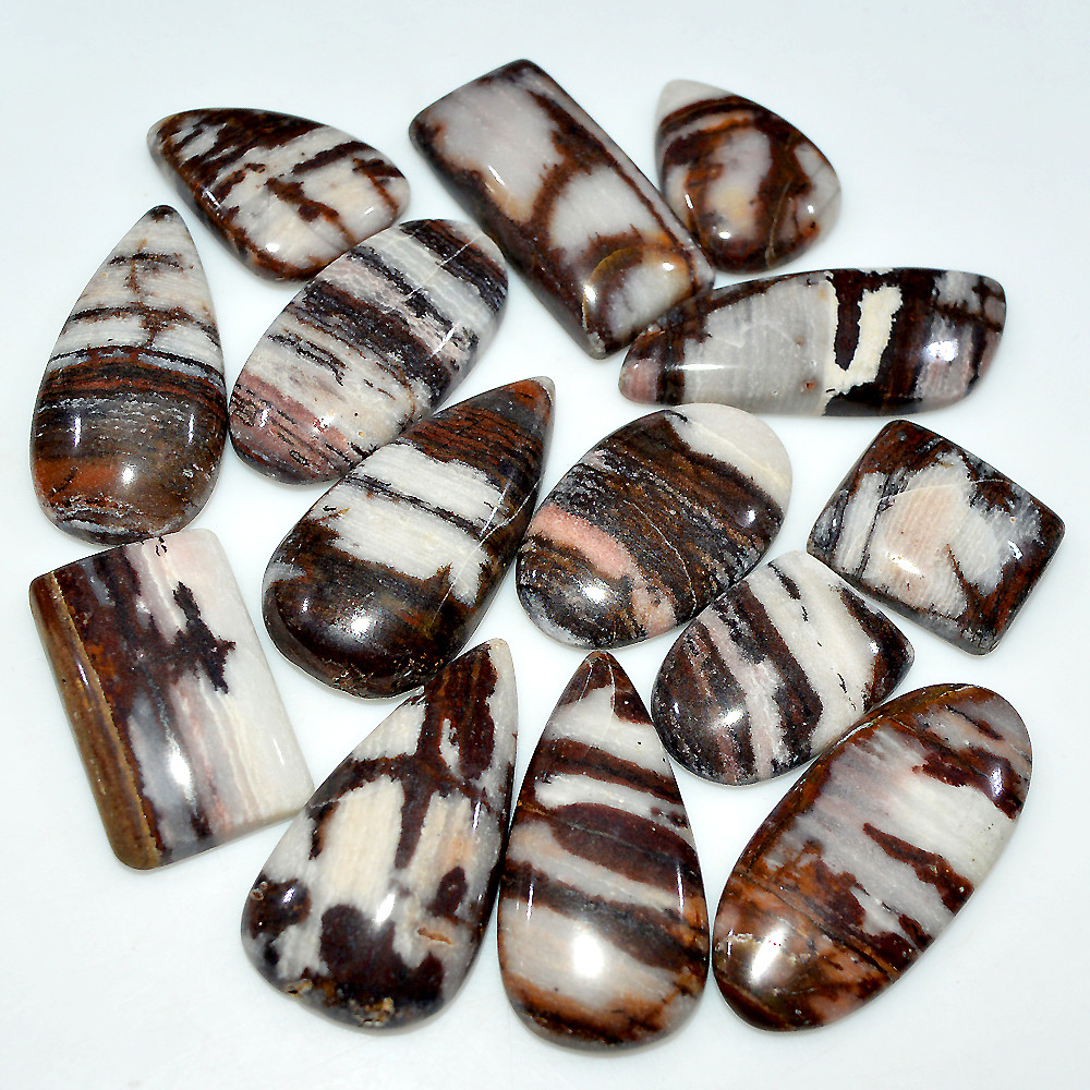 14 Pcs 332 Cts Natural Brown Jasper Cabochon Mixed Shape Loose Gemstone Lot 35x13 17x14mm 3742