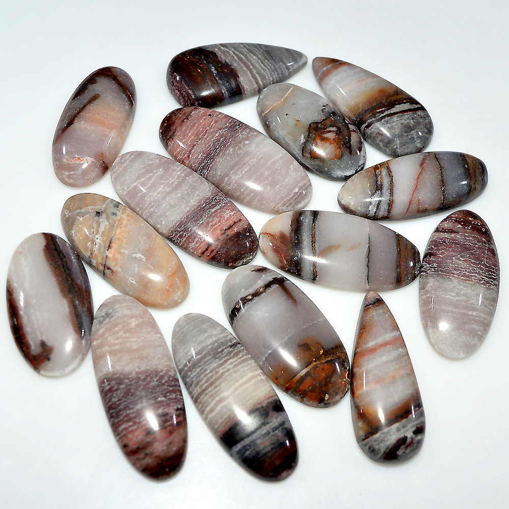 15 Pcs 370 Cts Natural Brown Jasper Cabochon Mixed Shape Loose Gemstone Lot 35x13 25x13mm 3750