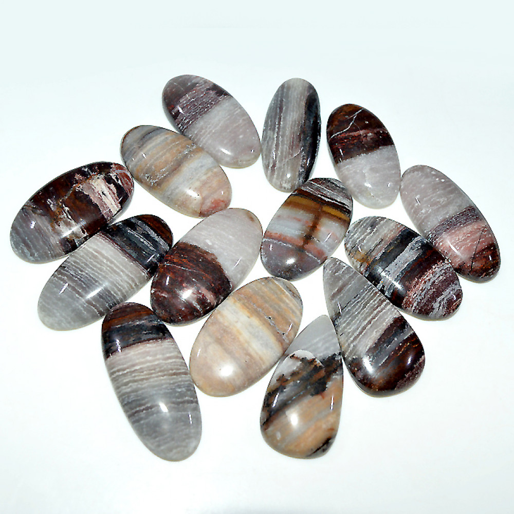 Image of 14 Pcs 389 Cts Natural Brown Jasper Cabochon Mixed Shape Loose Gemstone Lot 35x15 28x14mm #3751
