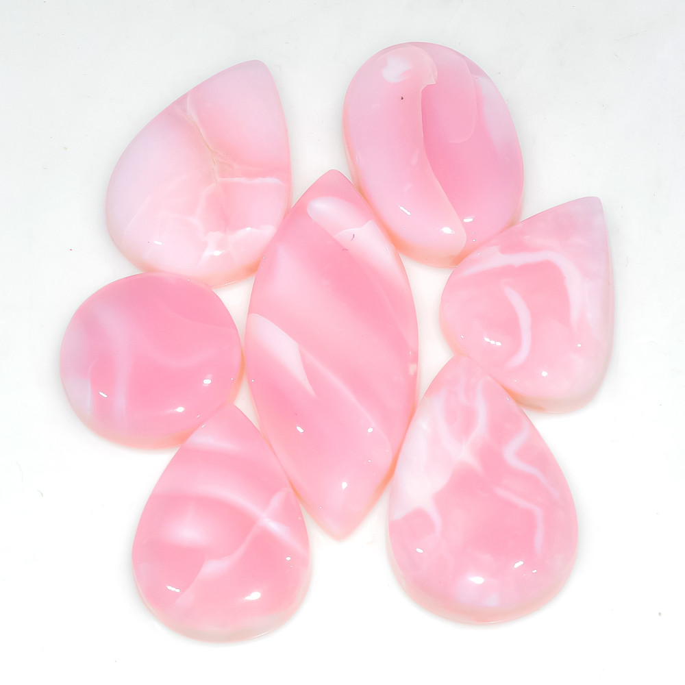 Image of 7 Pcs 134 Cts Synthetic Pink Opal Cabochon Loose Jewelry Making Healing Crystal Gemstone Lot 37x15 15x15mm #3753