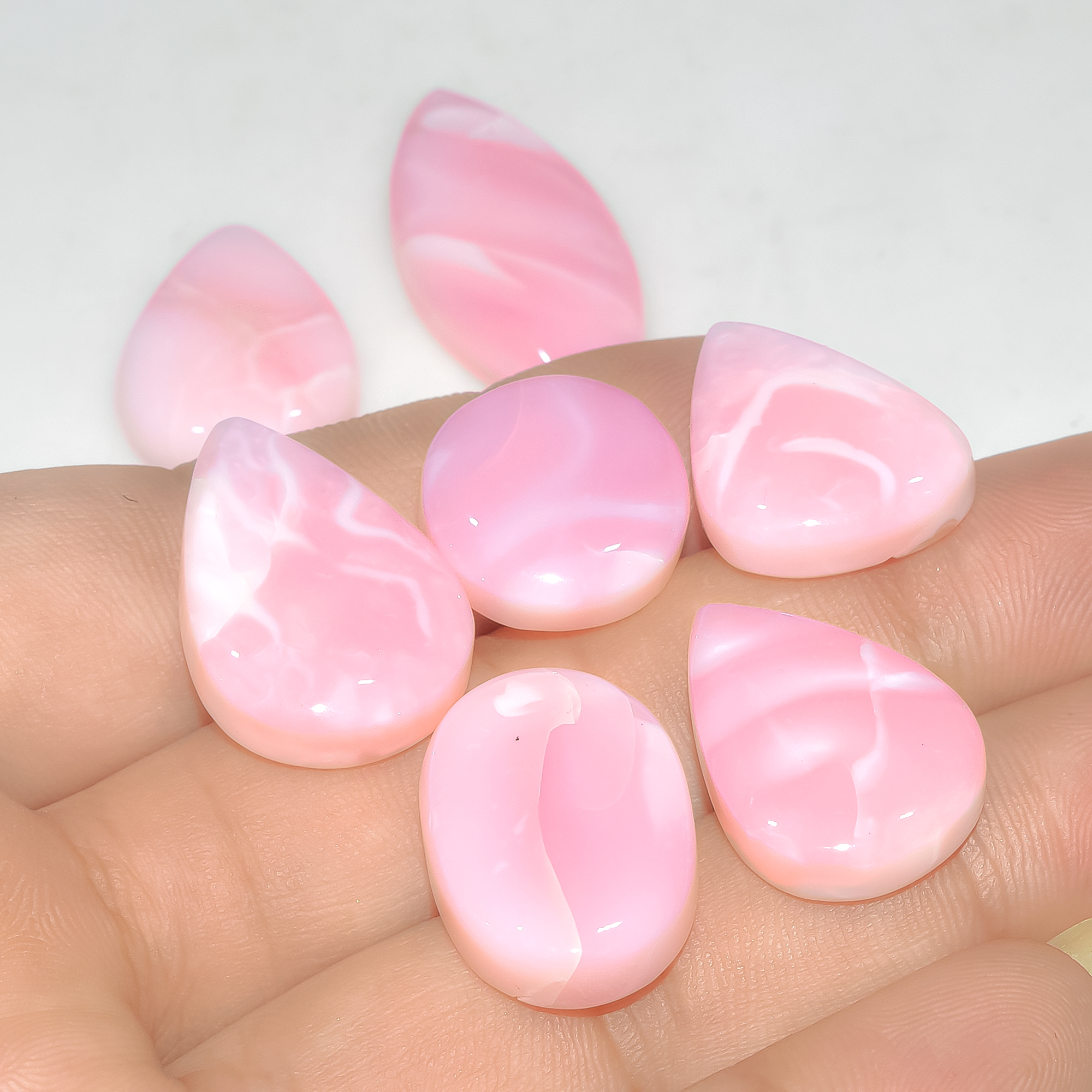 7 Pcs 134 Cts Synthetic Pink Opal Cabochon Loose Jewelry Making Healing Crystal Gemstone Lot 37x15 15x15mm 3753