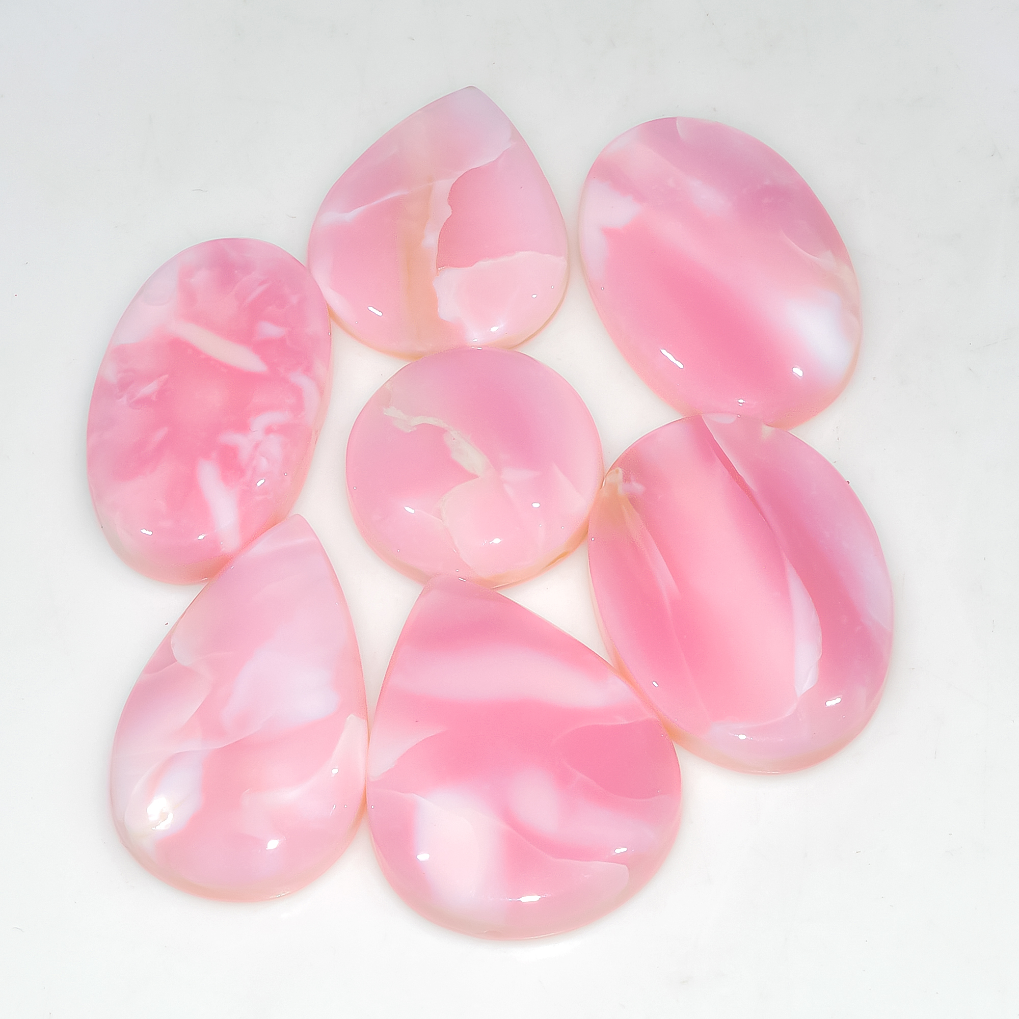 7 Pcs 187 Cts Synthetic Pink Opal Cabochon Loose Jewelry Making Healing Crystal Gemstone Lot 30x20 20x20mm 3754