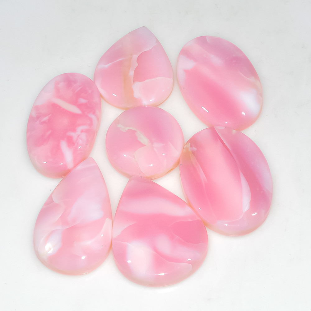 Image of 7 Pcs 187 Cts Synthetic Pink Opal Cabochon Loose Jewelry Making Healing Crystal Gemstone Lot 30x20 20x20mm #3754