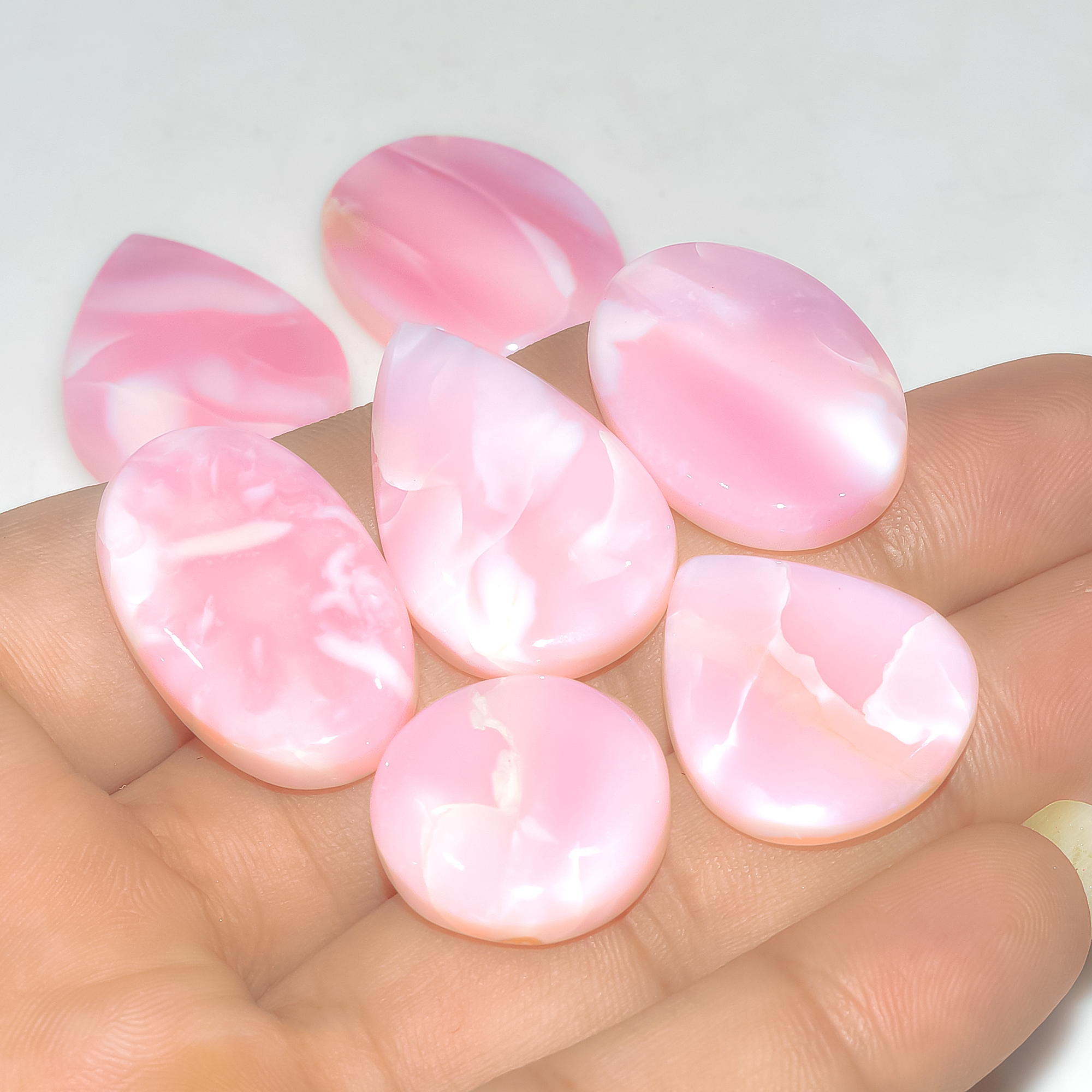 7 Pcs 187 Cts Synthetic Pink Opal Cabochon Loose Jewelry Making Healing Crystal Gemstone Lot 30x20 20x20mm 3754