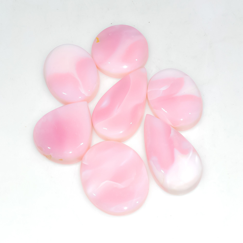 Image of 7 Pcs 116 Cts Synthetic Pink Opal Cabochon Loose Jewelry Making Healing Crystal Gemstone Lot 26x14 16x16mm #3755