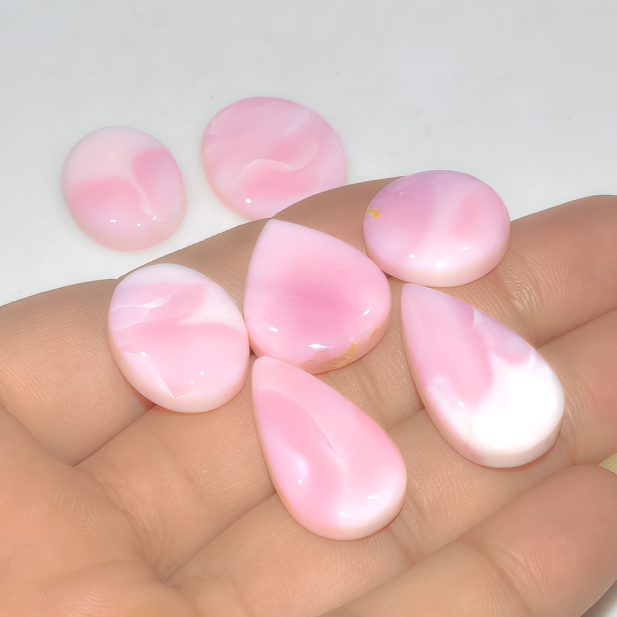 7 Pcs 116 Cts Synthetic Pink Opal Cabochon Loose Jewelry Making Healing Crystal Gemstone Lot 26x14 16x16mm 3755