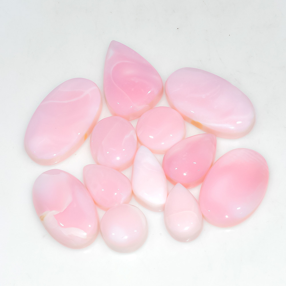 Image of 12 Pcs 119 Cts Synthetic Pink Opal Cabochon Loose Jewelry Making Healing Crystal Gemstone Lot 25x14 10x10mm #3756