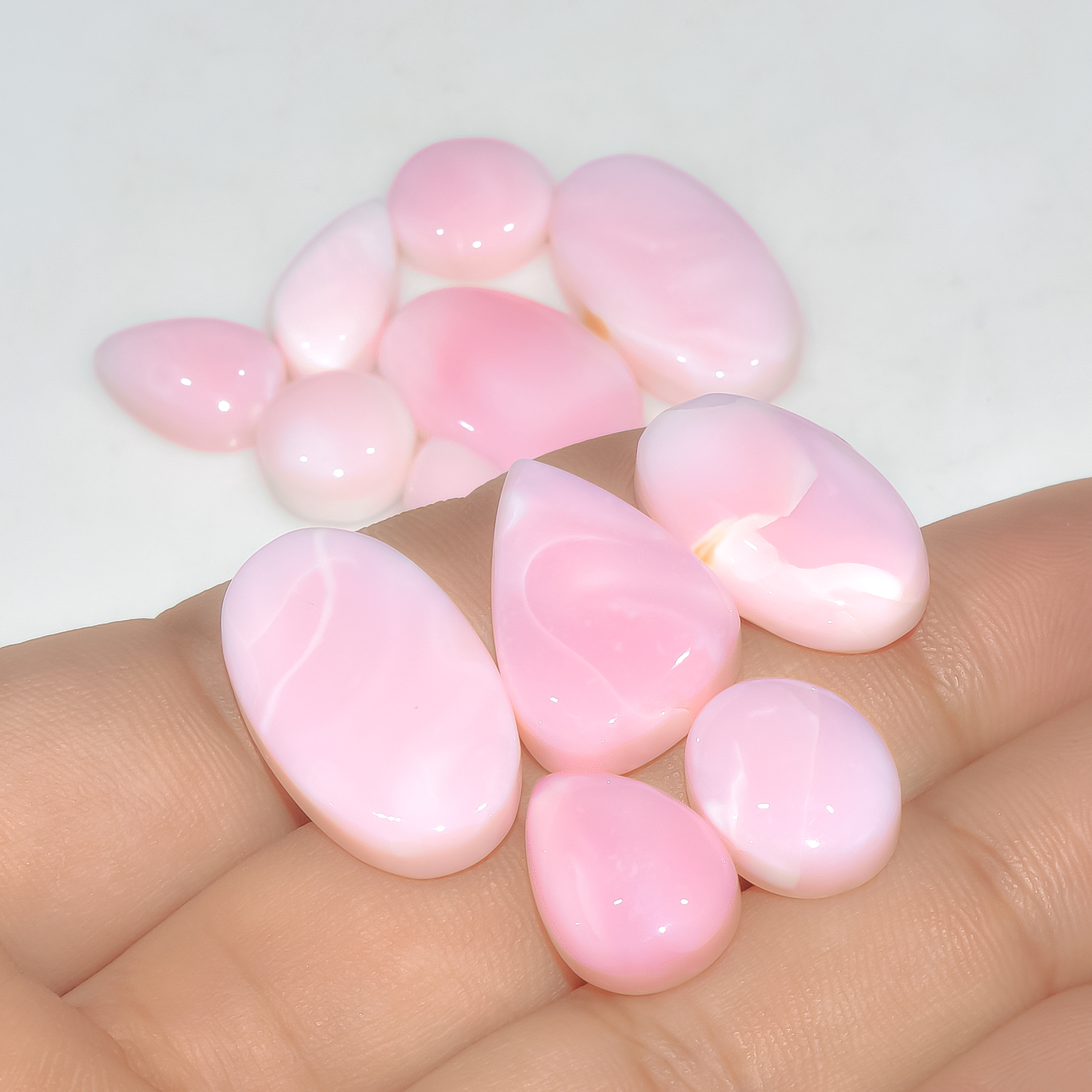 12 Pcs 119 Cts Synthetic Pink Opal Cabochon Loose Jewelry Making Healing Crystal Gemstone Lot 25x14 10x10mm 3756
