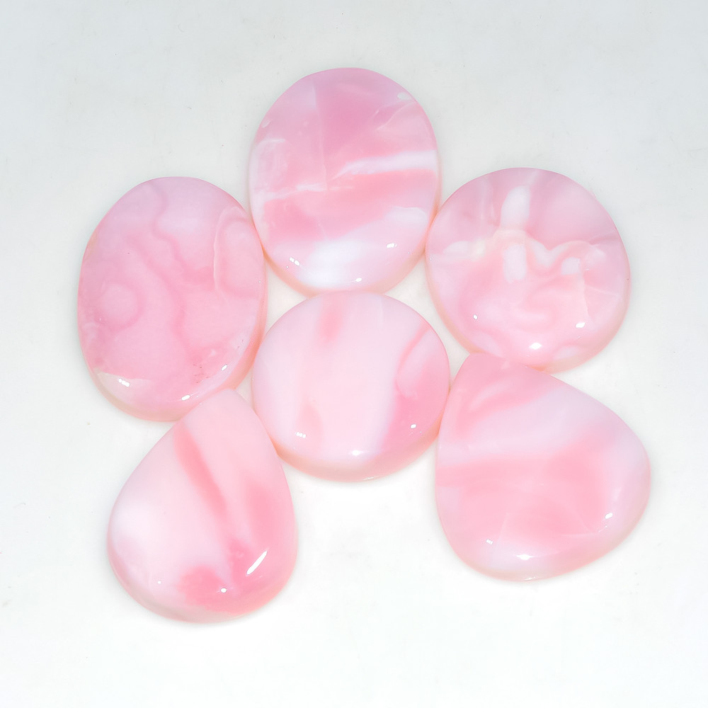 Image of 6 Pcs 168 Cts Synthetic Pink Opal Cabochon Loose Jewelry Making Healing Crystal Gemstone Lot 30x20 20x20mm #3757