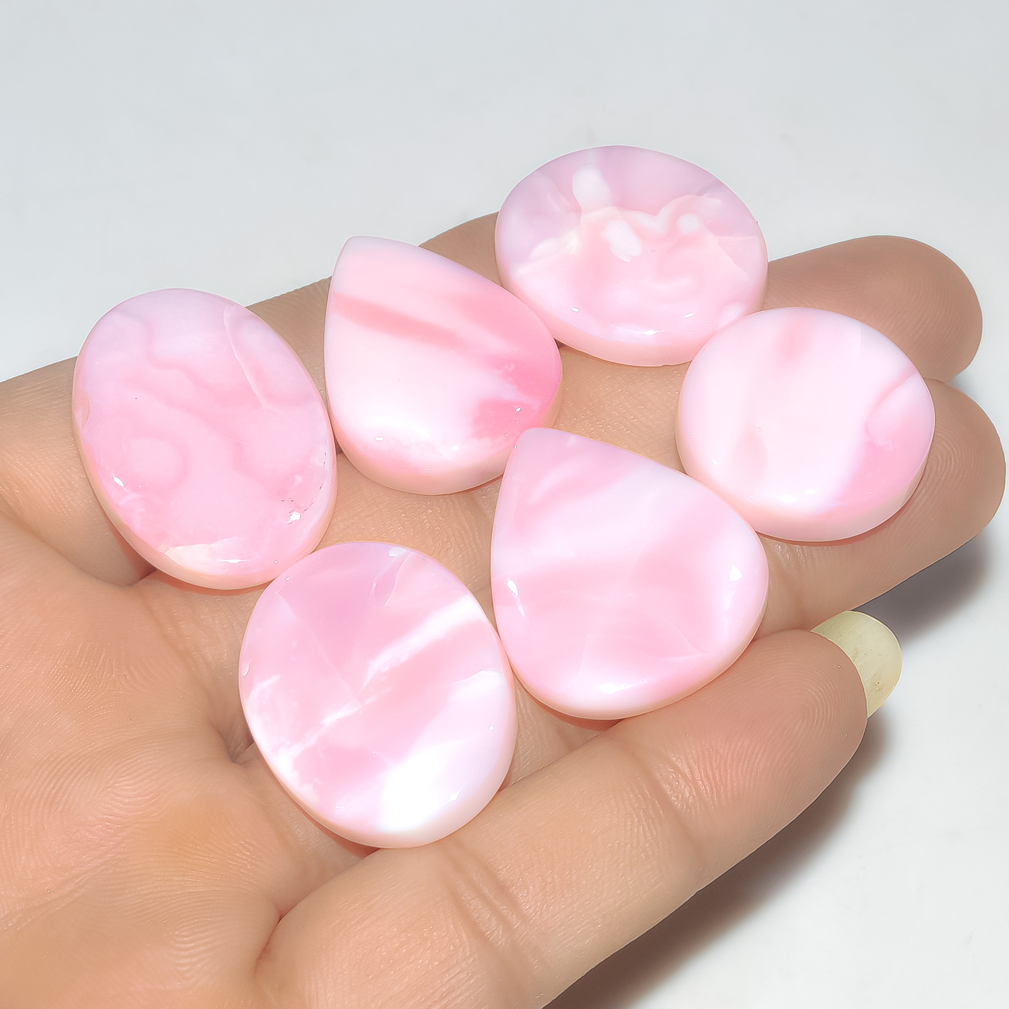 6 Pcs 168 Cts Synthetic Pink Opal Cabochon Loose Jewelry Making Healing Crystal Gemstone Lot 30x20 20x20mm 3757