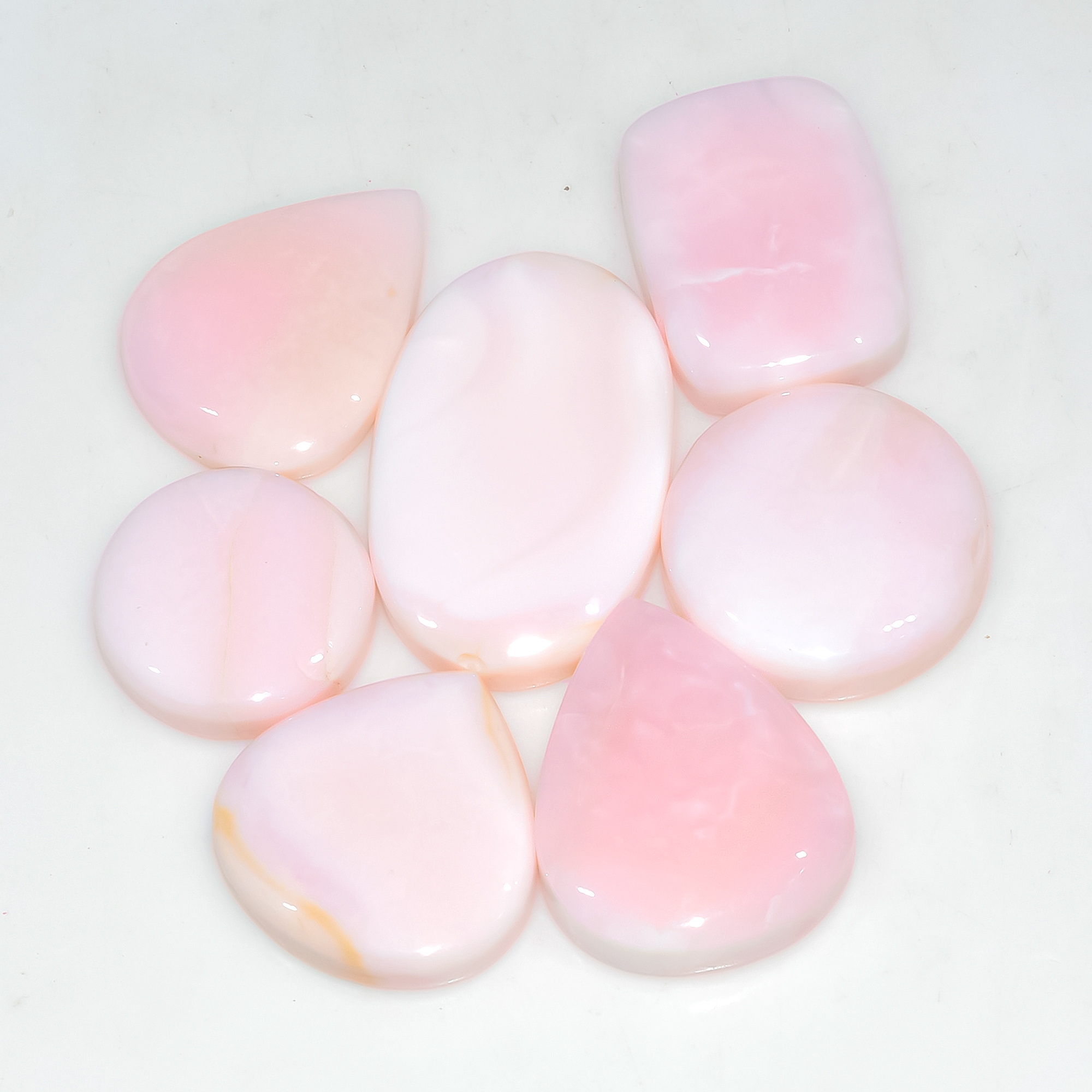 7 Pcs 142 Cts Synthetic Pink Opal Cabochon Loose Jewelry Making Healing Crystal Gemstone Lot 30x19 16x16mm 3758