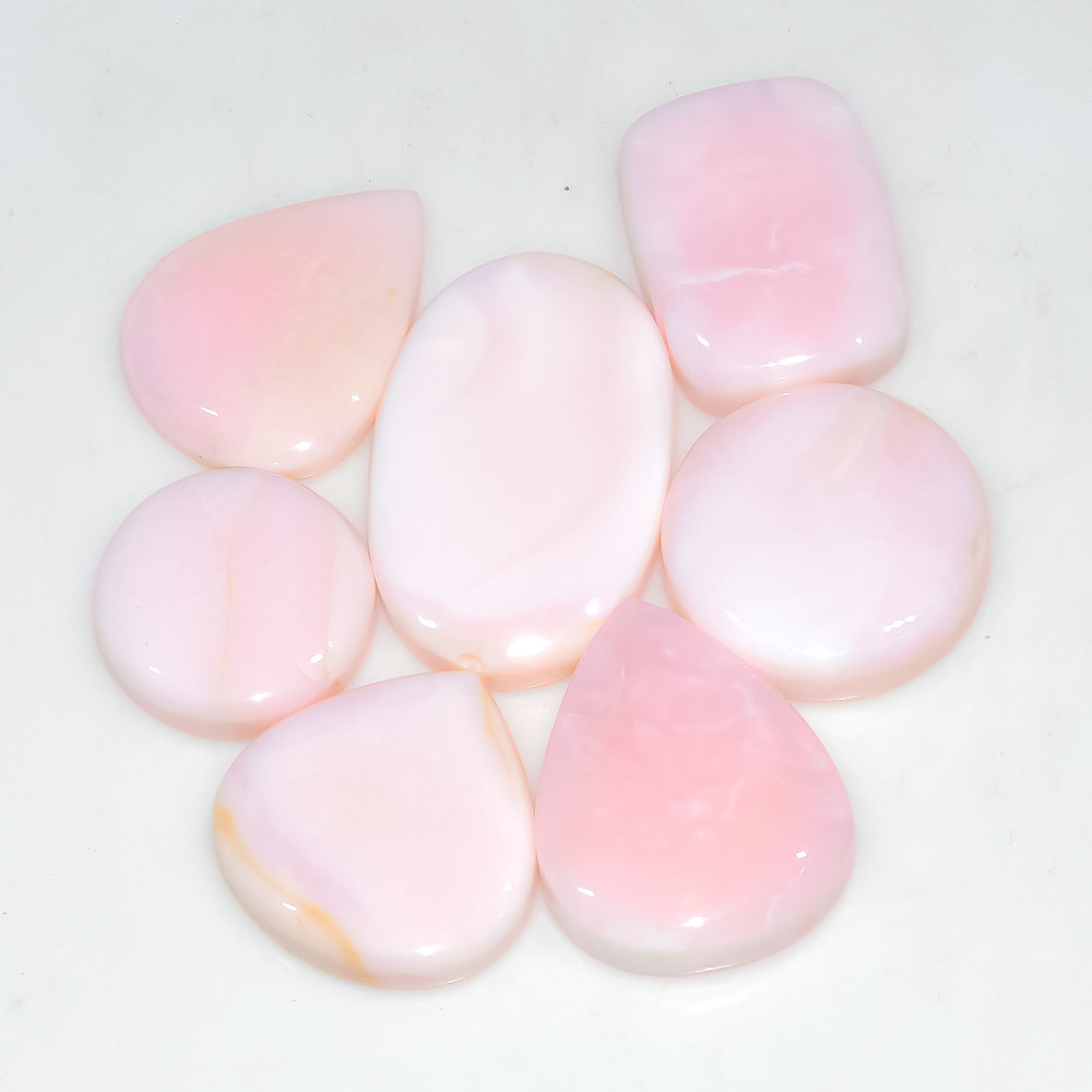 Image of 7 Pcs 142 Cts Synthetic Pink Opal Cabochon Loose Jewelry Making Healing Crystal Gemstone Lot 30x19 16x16mm #3758
