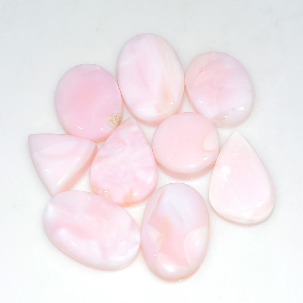 Image of 9 Pcs 141 Cts Synthetic Pink Opal Cabochon Loose Jewelry Making Healing Crystal Gemstone Lot 25x15 15x15mm #3759