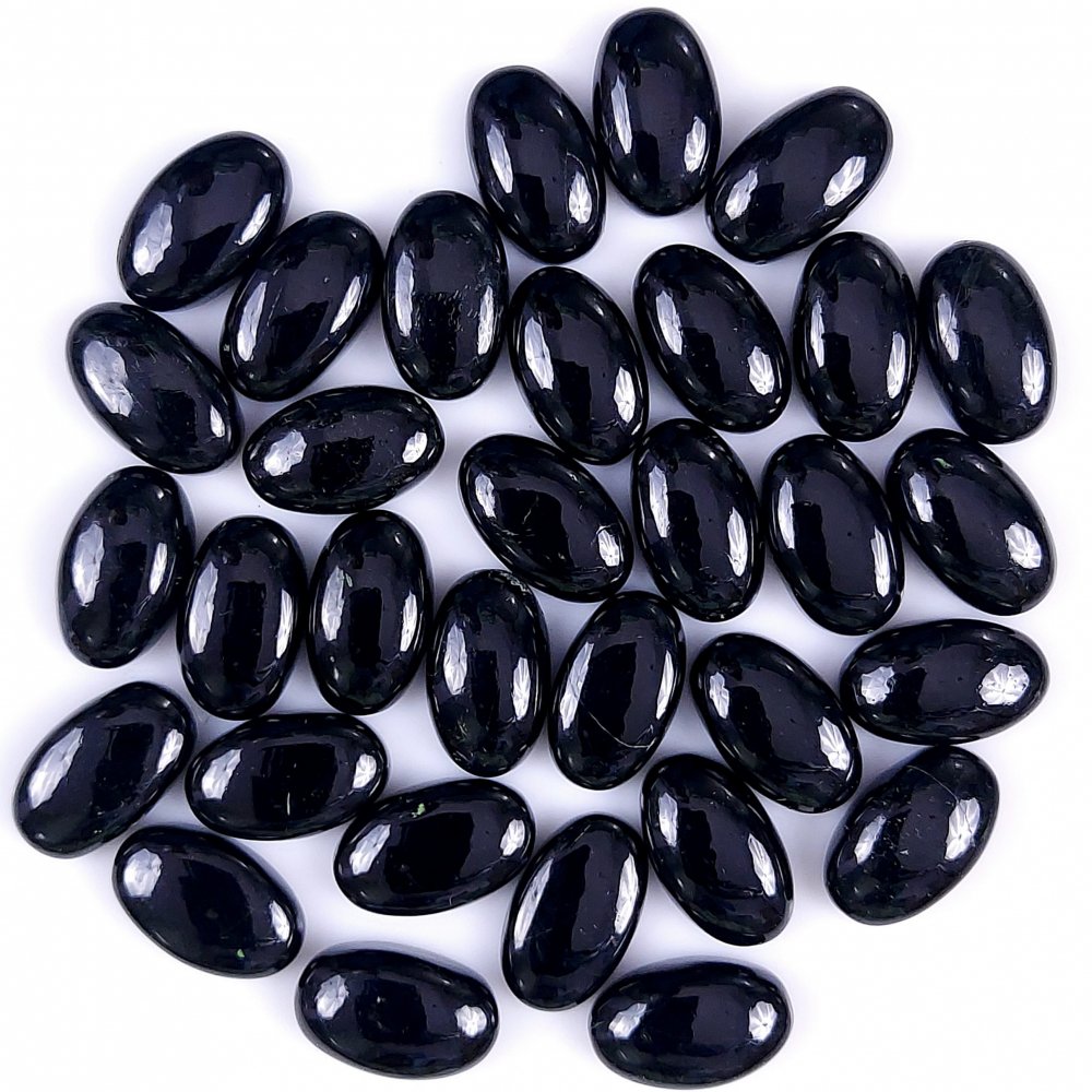 32Pcs 370Cts Natural Black Tourmaline Cabochon Loose Handmade Gemstone Black Gemstone Wholsale Lot For Jewelry Making  16x8mm#G-376