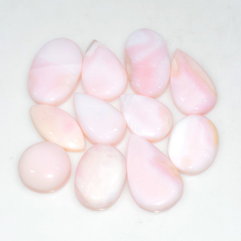 Image of 11 Pcs 125 Cts Synthetic Pink Opal Cabochon Loose Jewelry Making Healing Crystal Gemstone Lot 25x15 14x14mm #3760
