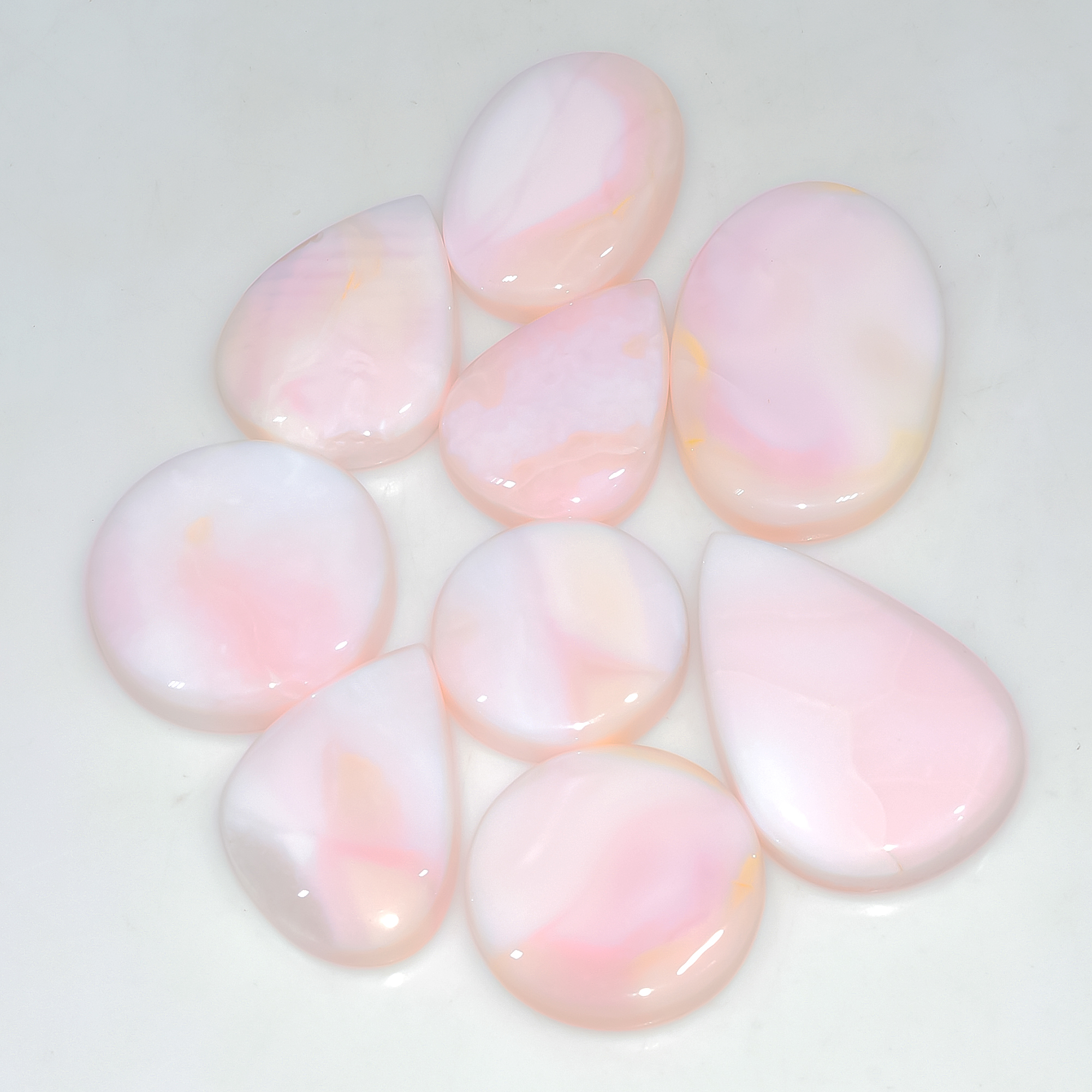 9 Pcs 211 Cts Synthetic Pink Opal Cabochon Loose Jewelry Making Healing Crystal Gemstone Lot 34x20 20x20mm 3761