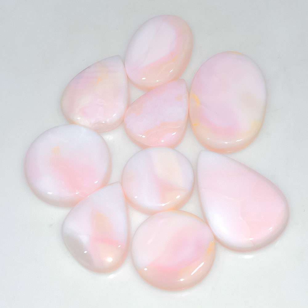 Image of 9 Pcs 211 Cts Synthetic Pink Opal Cabochon Loose Jewelry Making Healing Crystal Gemstone Lot 34x20 20x20mm #3761