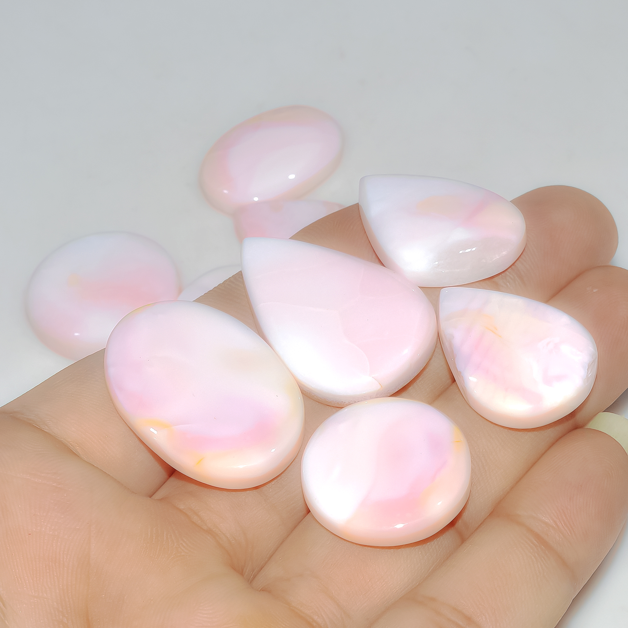 9 Pcs 211 Cts Synthetic Pink Opal Cabochon Loose Jewelry Making Healing Crystal Gemstone Lot 34x20 20x20mm 3761